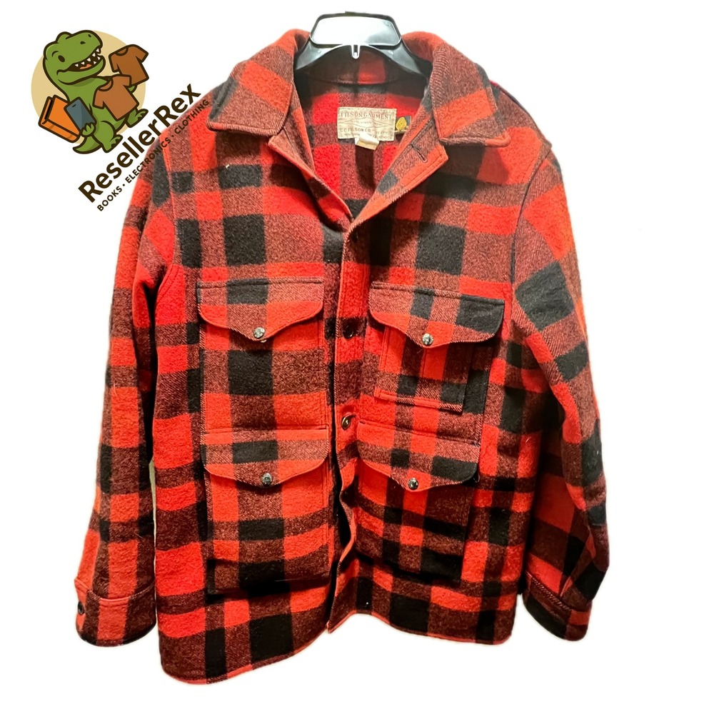 Vintage Filson Style 110XL Hunting Jacket Red Black Buffalo Plaid Mens Size 46